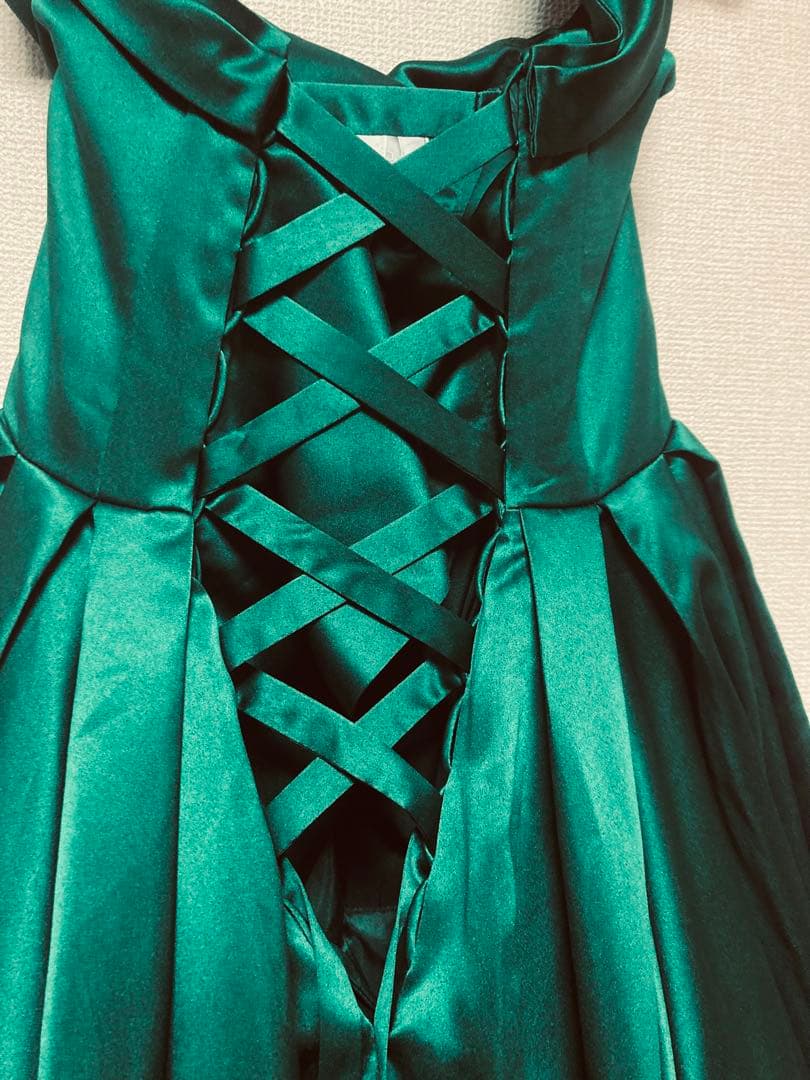 カラードレス 9号 ウェディングドレス サテン グリーン プリンセスライン