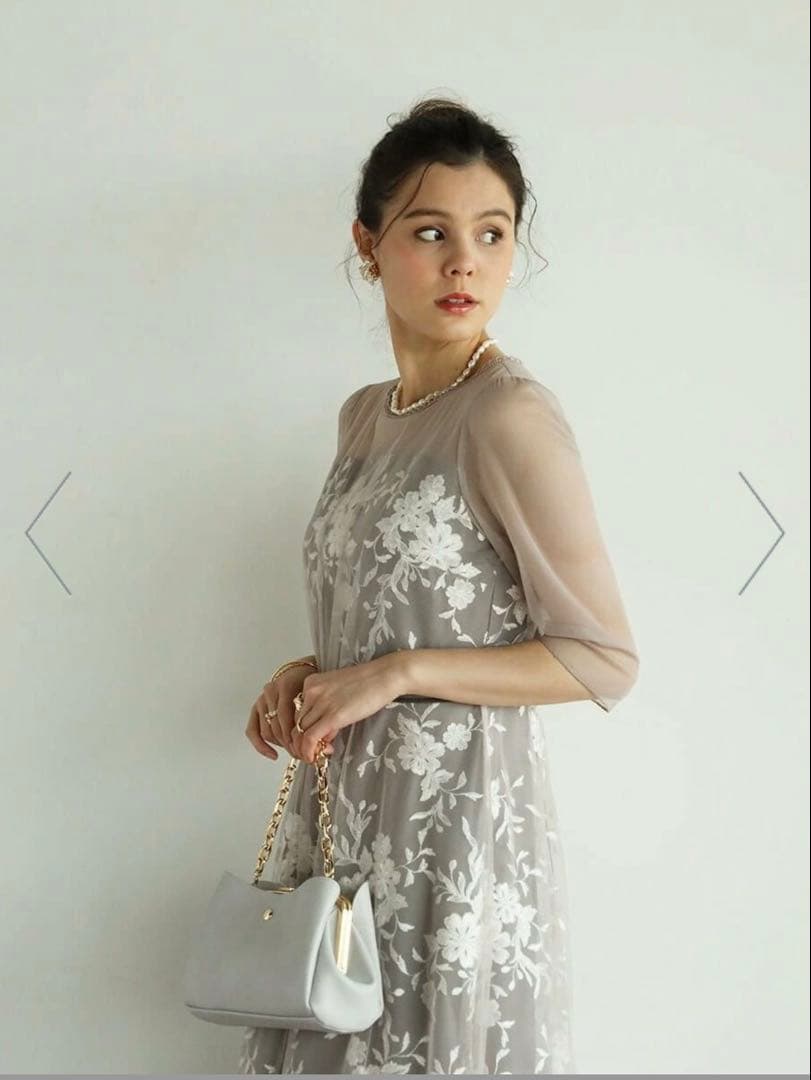 【SALE】Rire Fete ボタニカル刺繍チュールドレス38