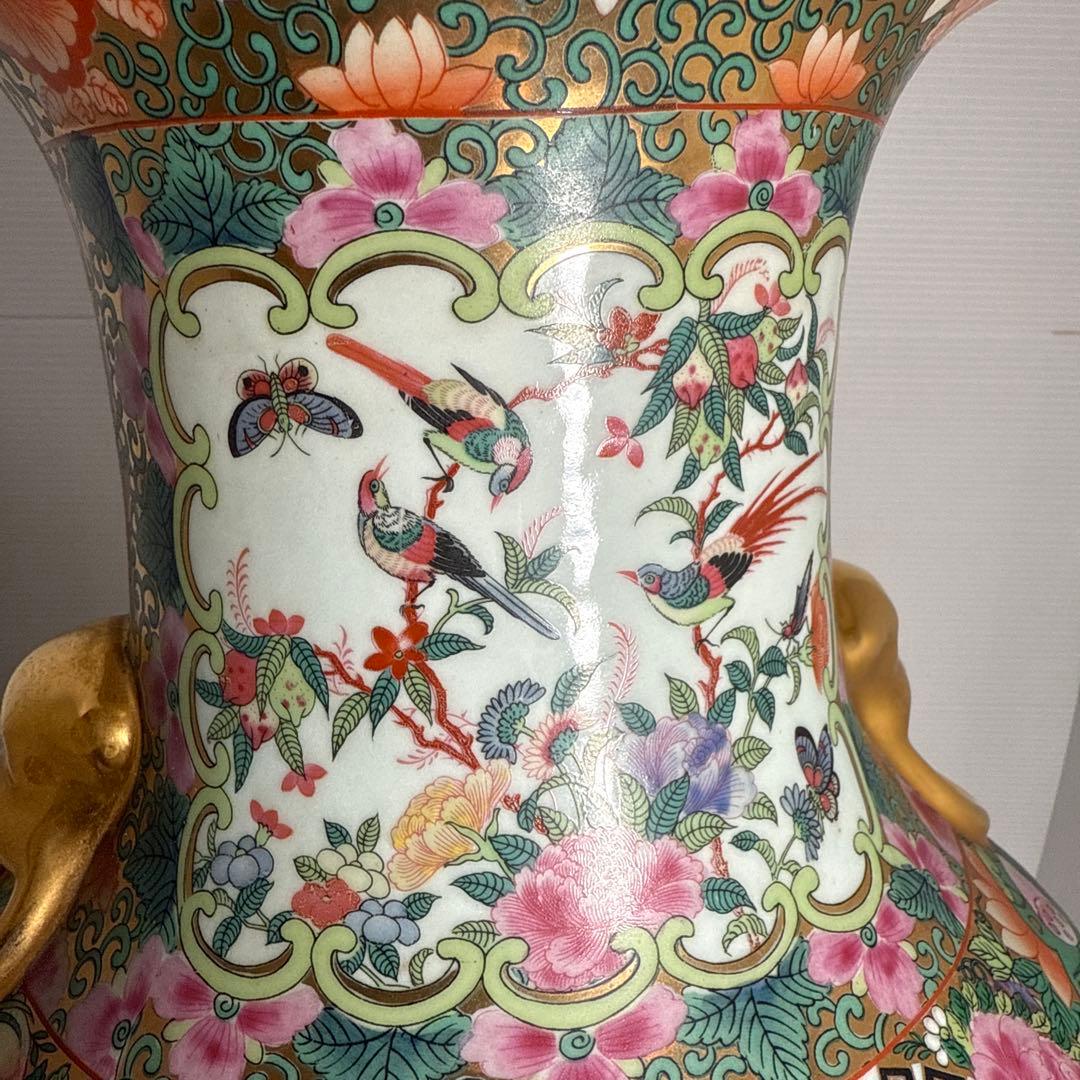 レア！大清乾隆年製 中国 粉彩 色絵 金彩 細密絵付 花鳥唐人図