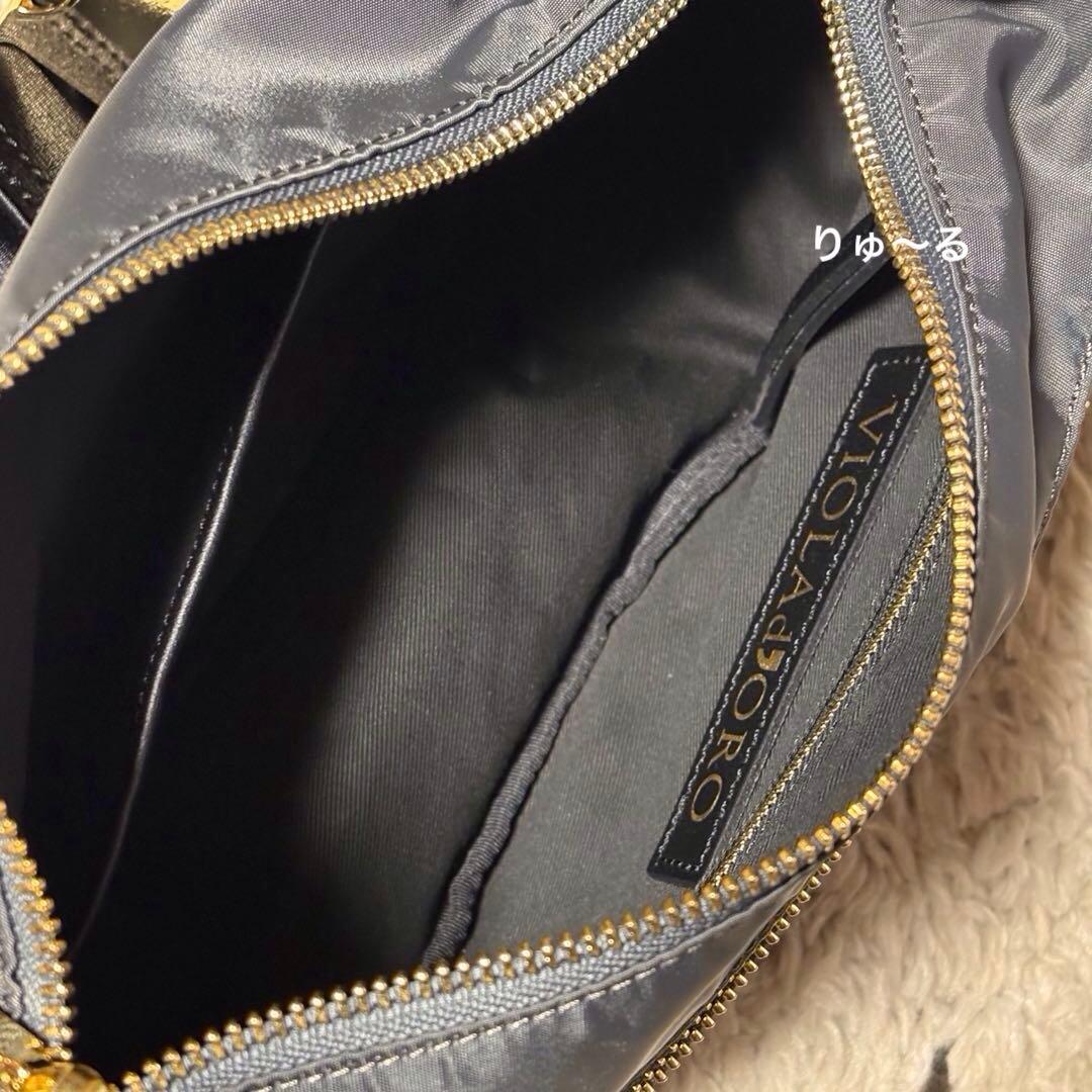 美品⭐️ヴィオラドーロ BIANCA ナイロンショルダーバッグ／グレー×ブラック