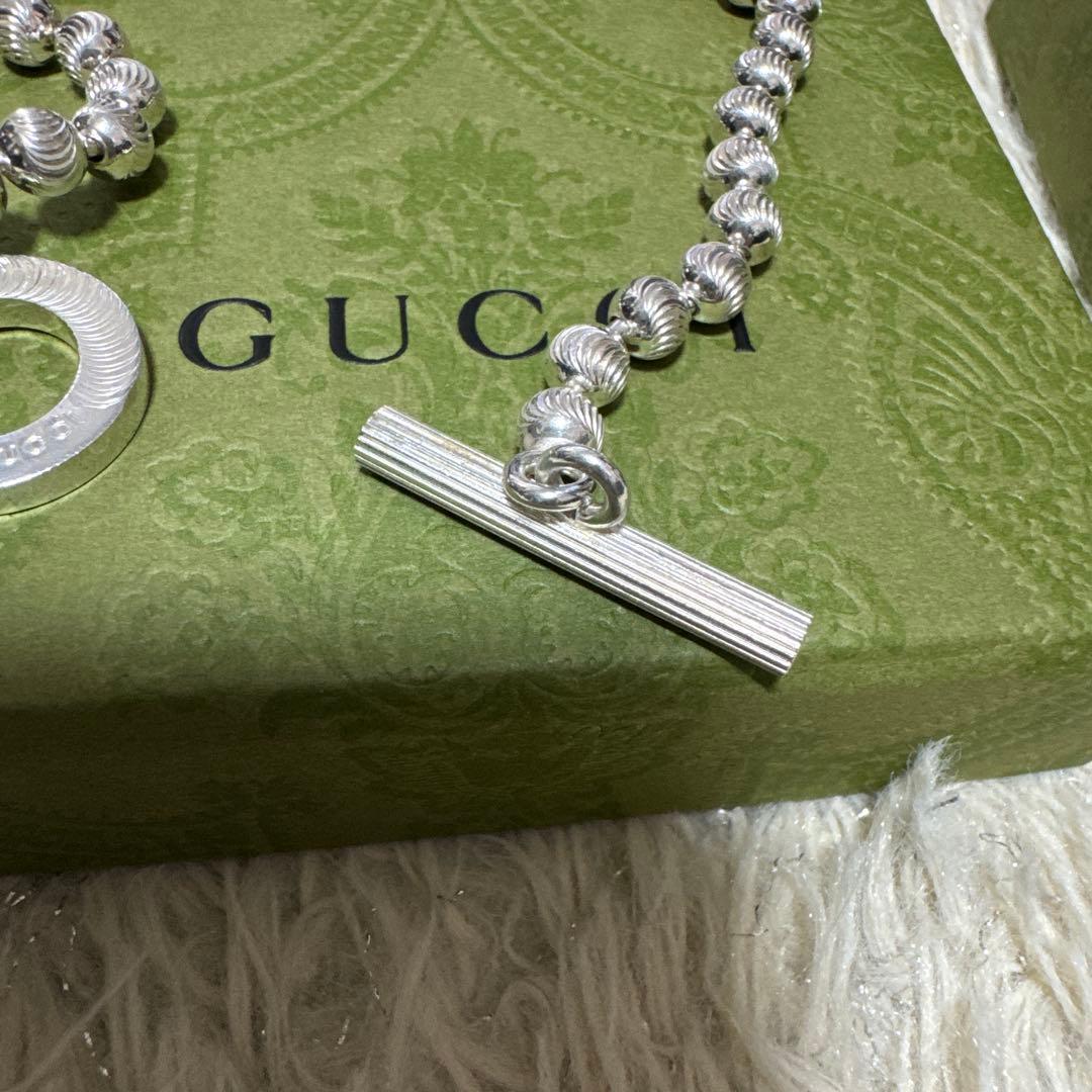【GUCCI 新品同様品】stripe★ボールチェーンブレスレット★燻　925★