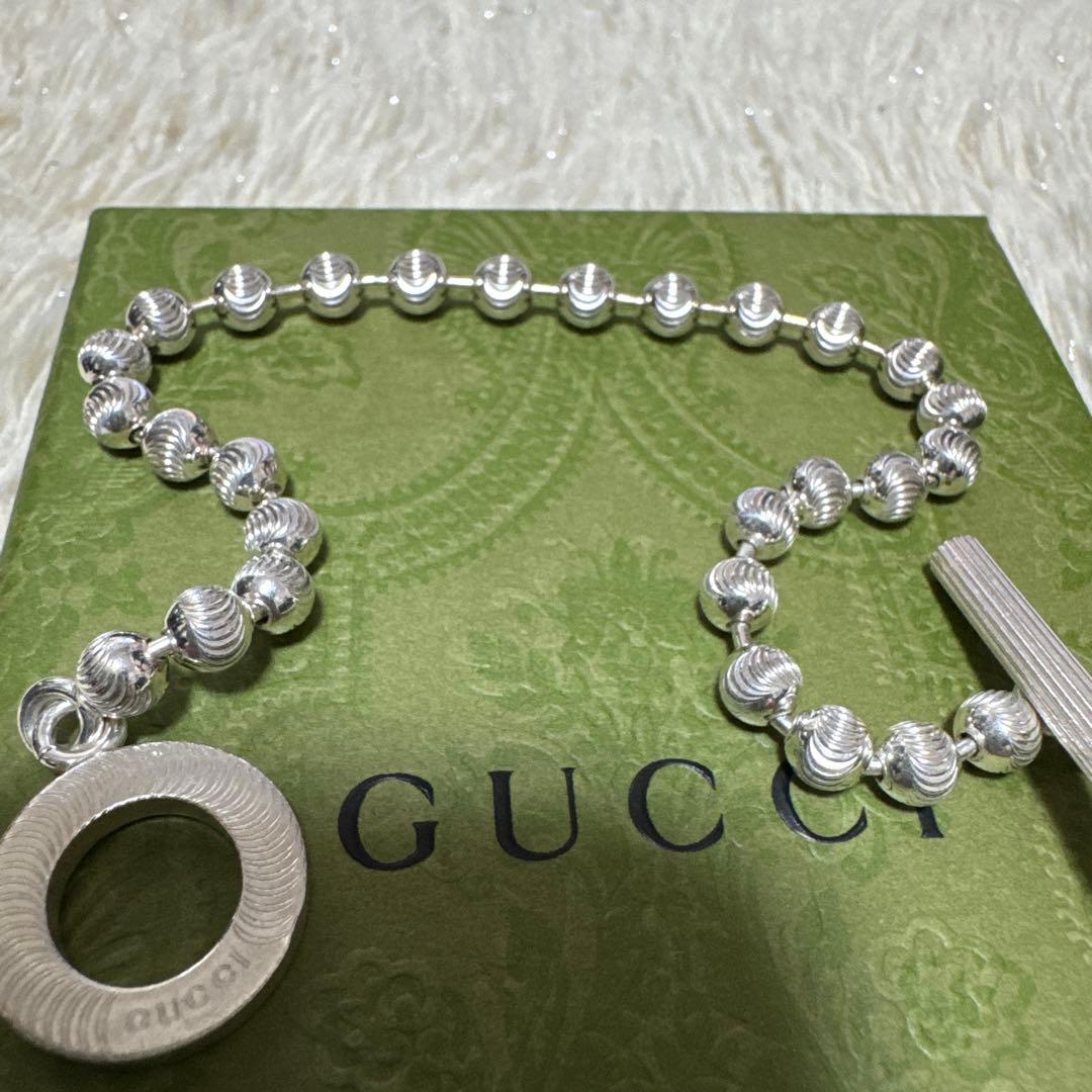 【GUCCI 新品同様品】stripe★ボールチェーンブレスレット★燻　925★