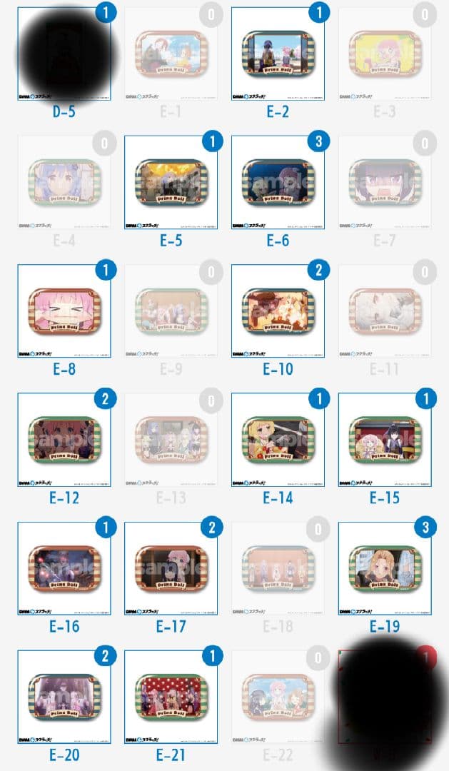 アニメグッズ(クジの缶バッジ、色紙)