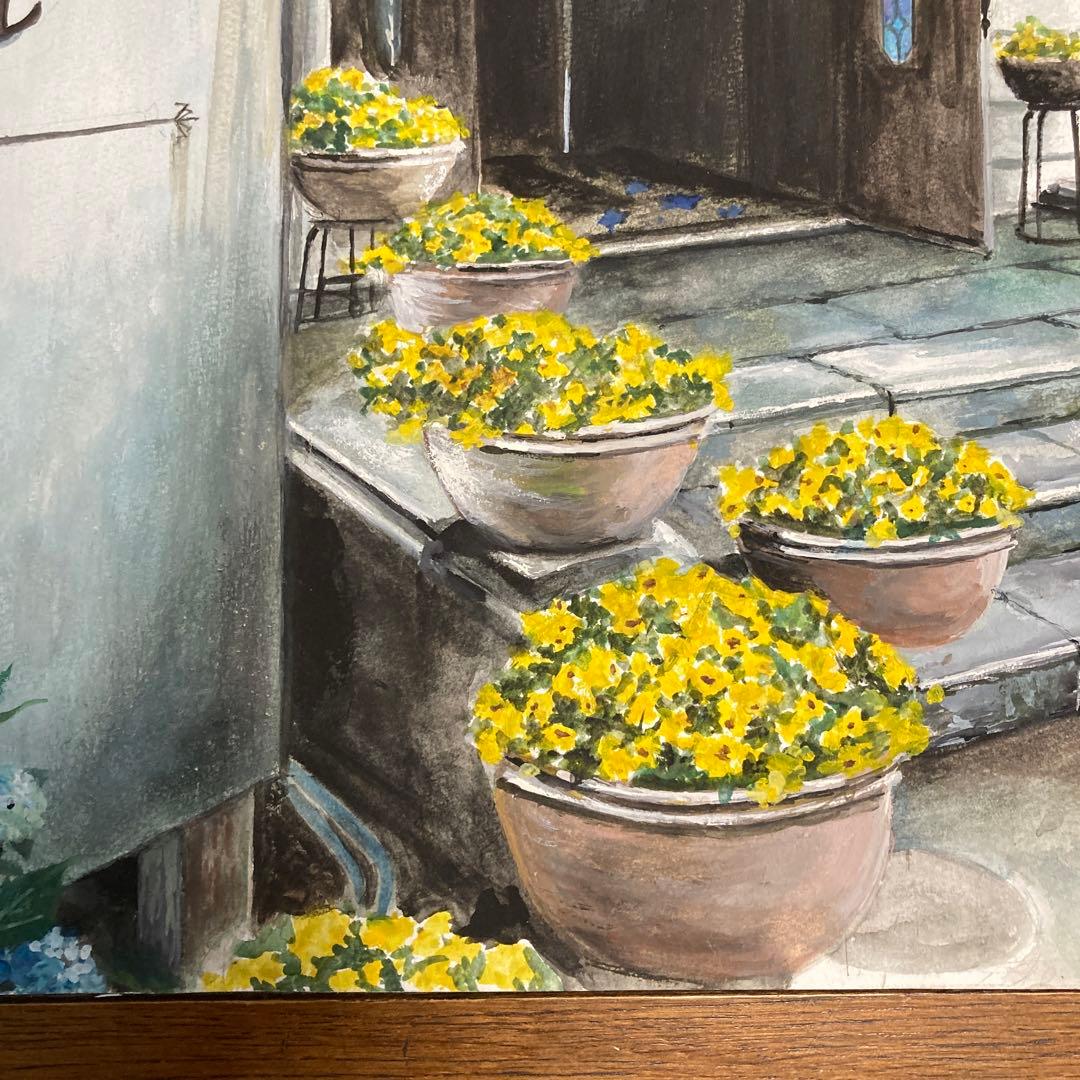 アクリル画 原画 「キバナコスモスのフィールド06」額縁付 F4サイズ