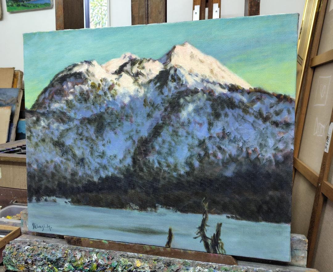 厳冬の朝陽」2005 F15 絵画 油絵 油彩画 燧ヶ岳 尾瀬ヶ原