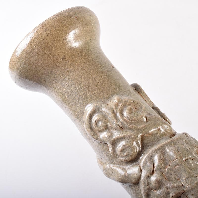 中国 唐時代 越州窯 青磁 虎貼花文 皈依瓶 日月壺 共箱 V R8771B