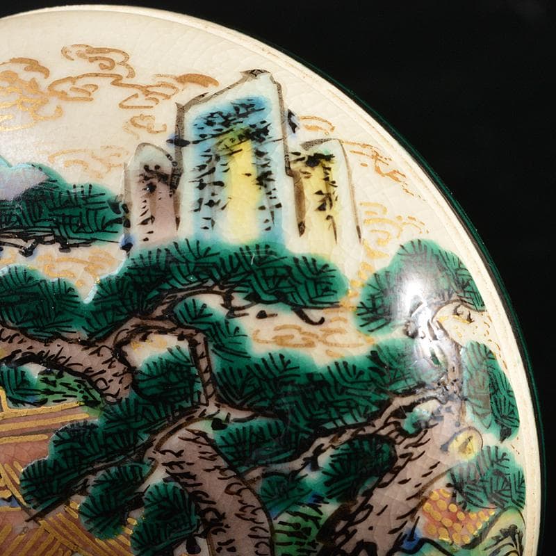 茶道具 九谷焼 末川泉山造 庄三風 色絵 山水文 香合 共布共箱 V