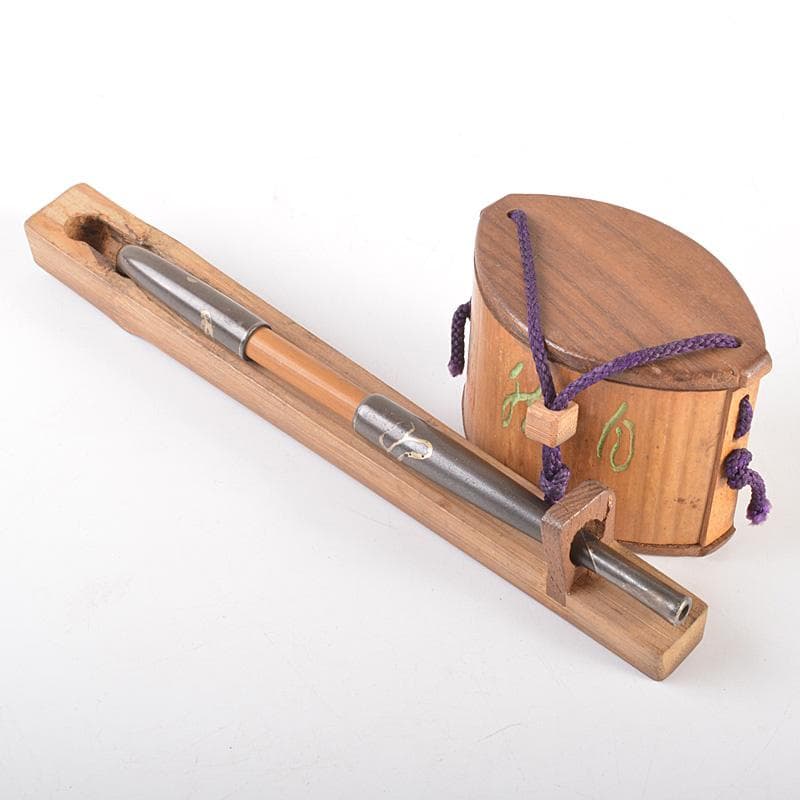 時代提げ物 喫煙具 煙管 キセル 古竹漢詩刻 煙管入 煙草入 M