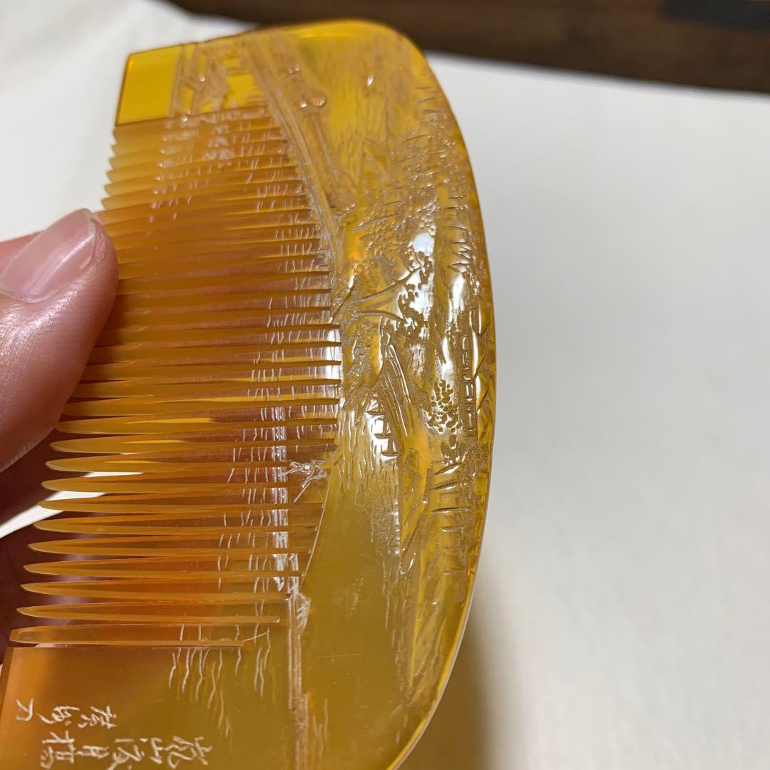 本鼈甲 櫛 嵐山渡月橋 銘あり 超細密彫 超絶技巧 アンティーク 髪
