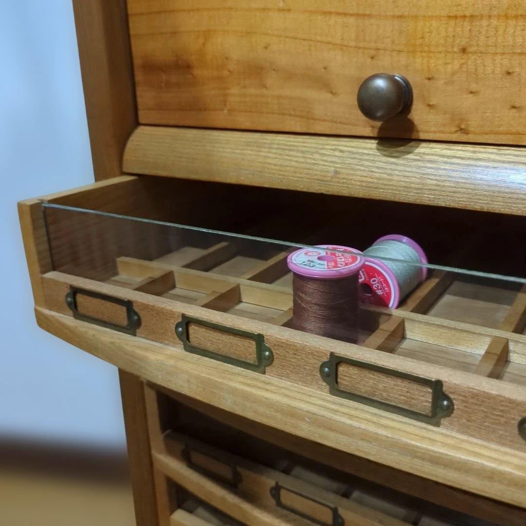 糸ケース陳列 ミシン糸 木製引き出 みや古染アンティーク