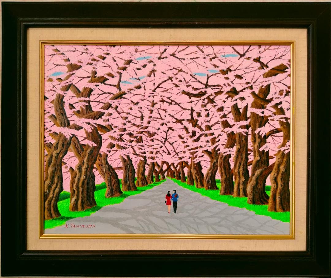 ★桜並木・肉筆油彩画・F6キャンバス