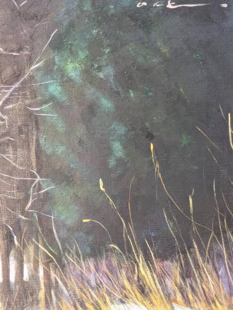 【真作】絵画　岡新市　油彩10号　冬の並木道　静寂の森風景　冬景色　Y153