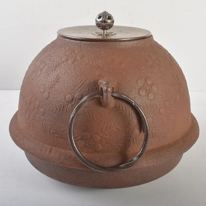 茶道具　嘉山工房　横倉嘉山作　銀摘　山吹文真形釜　替蓋付　共箱　M　R6727B