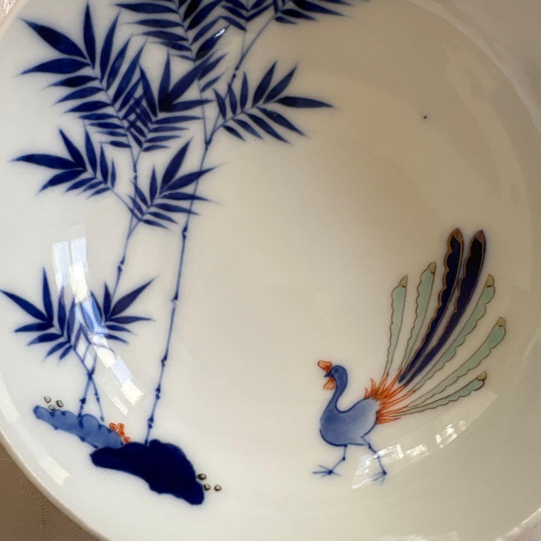 希少 香蘭社 染付　竹、孔雀（クジャク）、鳳凰文 皿　ボウル3客