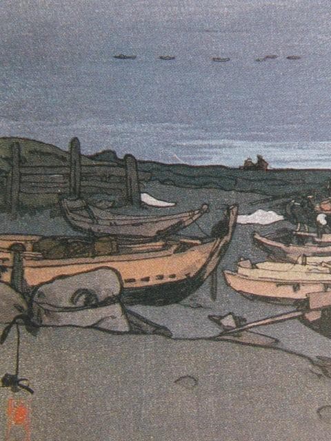 吉田博、北海波静 利尻山、希少な額装用画集より、新品高級額装付