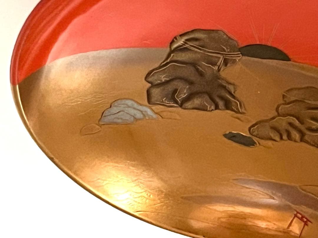 三つ組盃 金銀蒔絵 塗り師 春仁造 箱入り 田子の浦 二見ヶ浦 三保松原