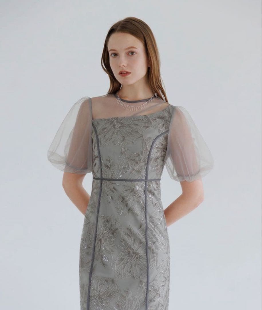 liyページ 【LEJA】アシンメトリーシアーフラワードレスワンピース Leja（レジャ） ドレス 「LEJA」アシンメトリーシアーフラワードレス