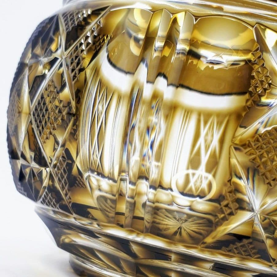 薩摩切子 黄色被せガラス 切子 シュガーポット 【 薩摩びーどろ工芸 】