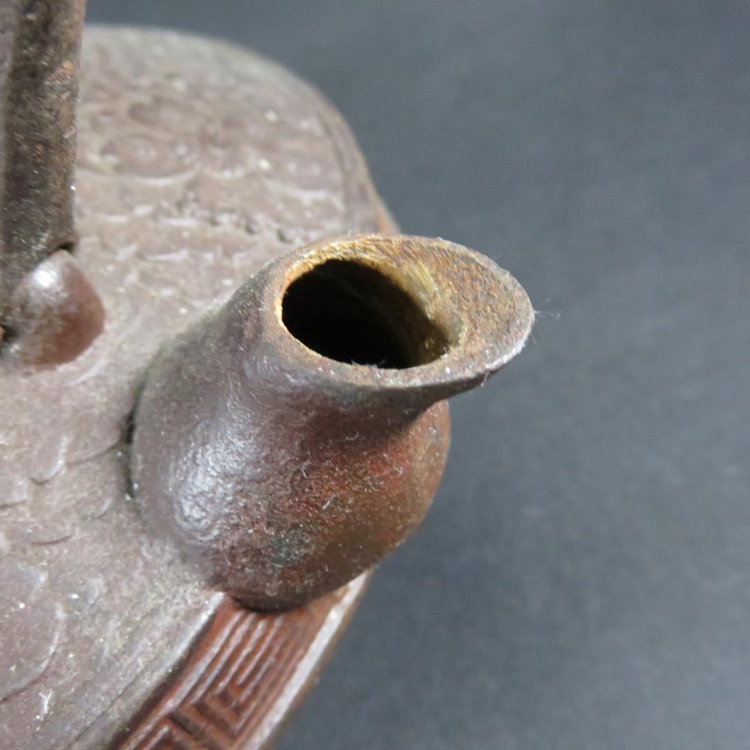 鉄瓶 花 雷文様 錆あり 鉄分補給 南部鉄器か