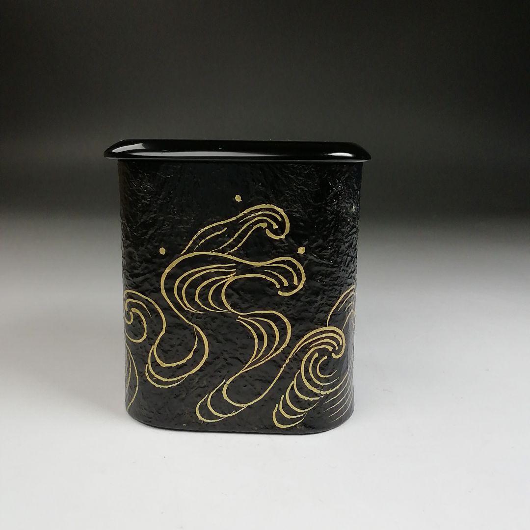 T929 棗 売れ筋 『波千鳥蒔絵』『一閑棗』『竹内幸斎 作』 共箱 茶道具