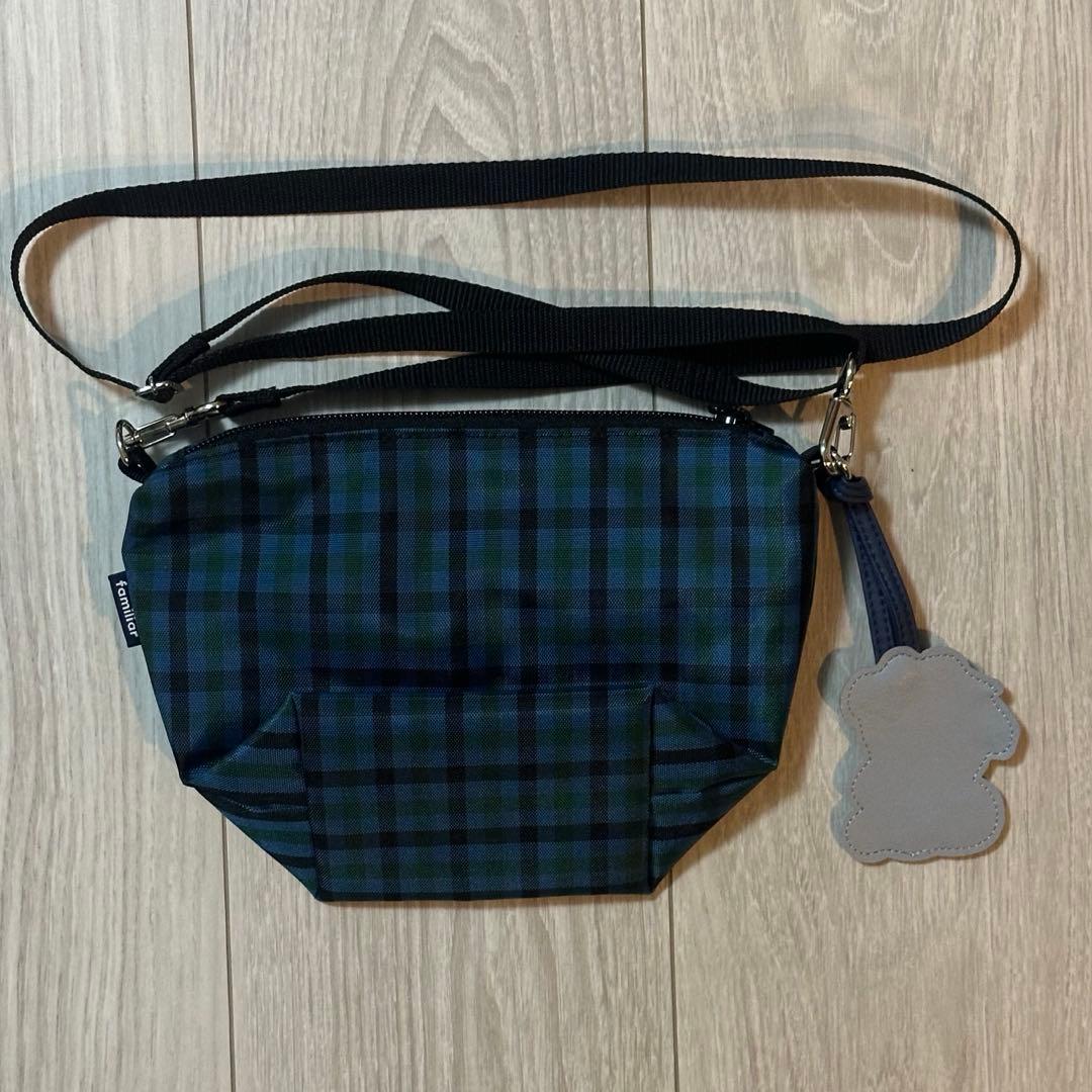 新品未使用 ファミリア ポシェット　青系ファミリアチェック