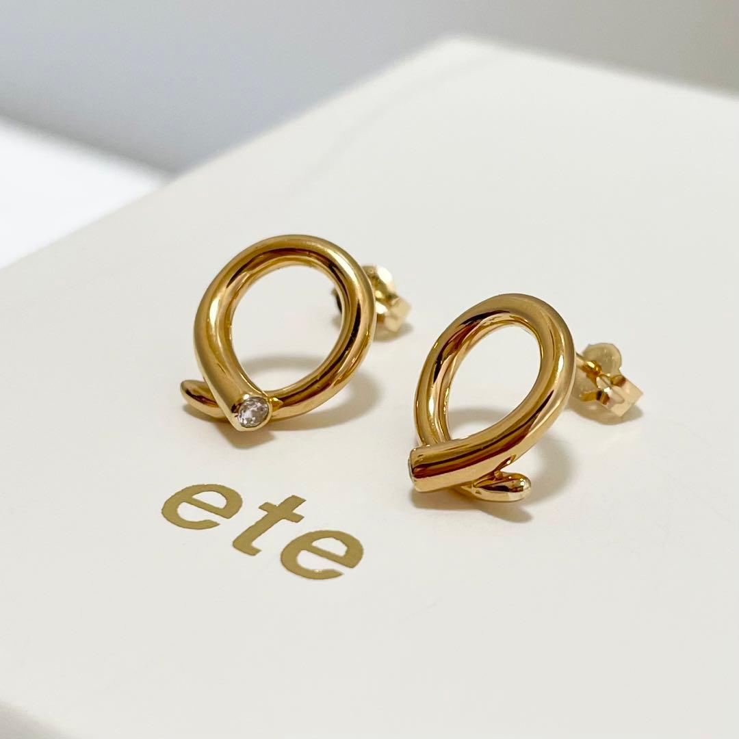 ete/サークル ビジュー ピアス/イエローゴールド YG/SV925 K18