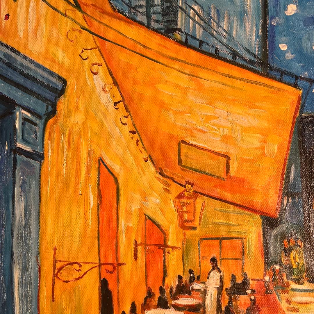 ☆秀作☆手書き油絵 ゴッホ 夜のカフェテラス 額付 絵画 インテリア 油彩画
