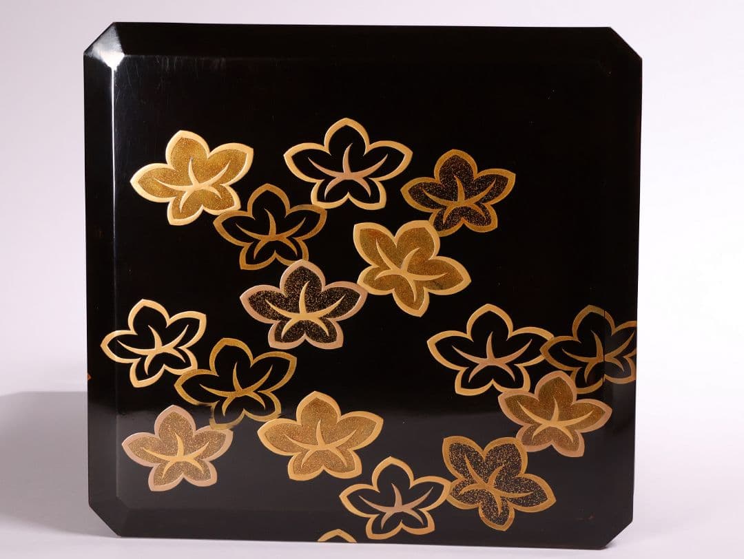 MA523 時代木製漆器 花ちらし金蒔絵 梨地 饅羹重 饅頭箱 菓子重 菓子器