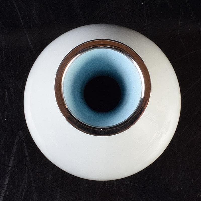 七宝焼 安藤七宝店造 青玉釉 唐草文 花瓶 共箱 D R9181H