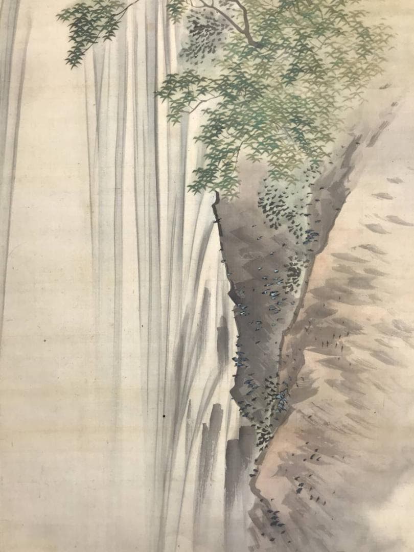 【真作】吉村孝文/養老滝菊水図/師応挙/掛軸/名家伝来/AC-396