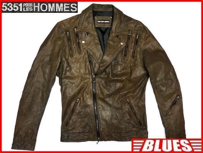 5351プールオム メンズ レザーライダースジャケット M 革ジャン TJ366