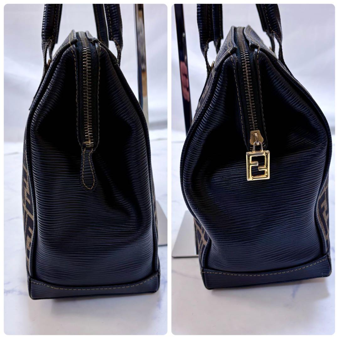 美品 FENDI フェンディ ズッカ柄 ハンドバッグ キャンバス×レザー 茶系