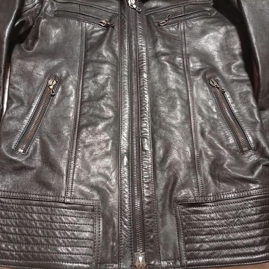 SHELLAC ファー取り外し可能 ライダースジャケット レザージャケット 黒色