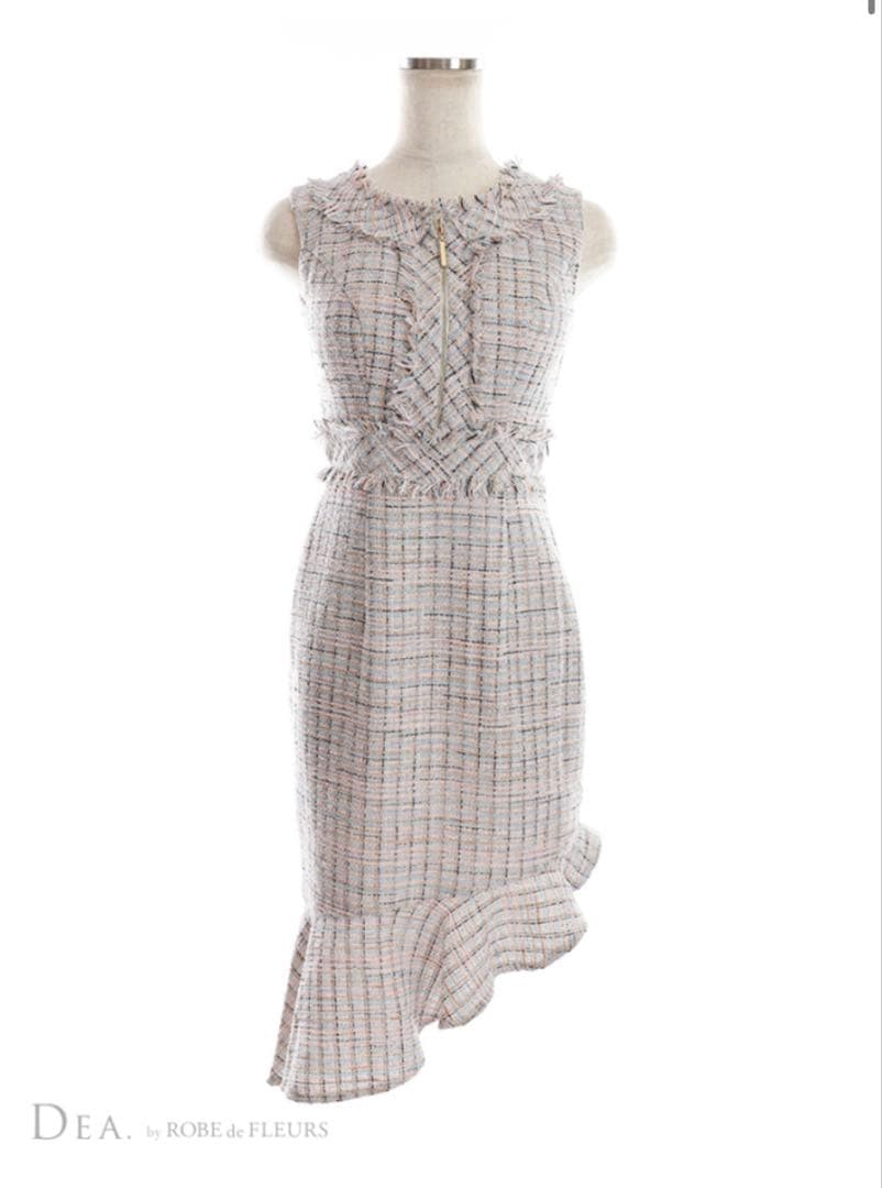 DEA アシンメトリーフリルｘラメツイードキャバドレス