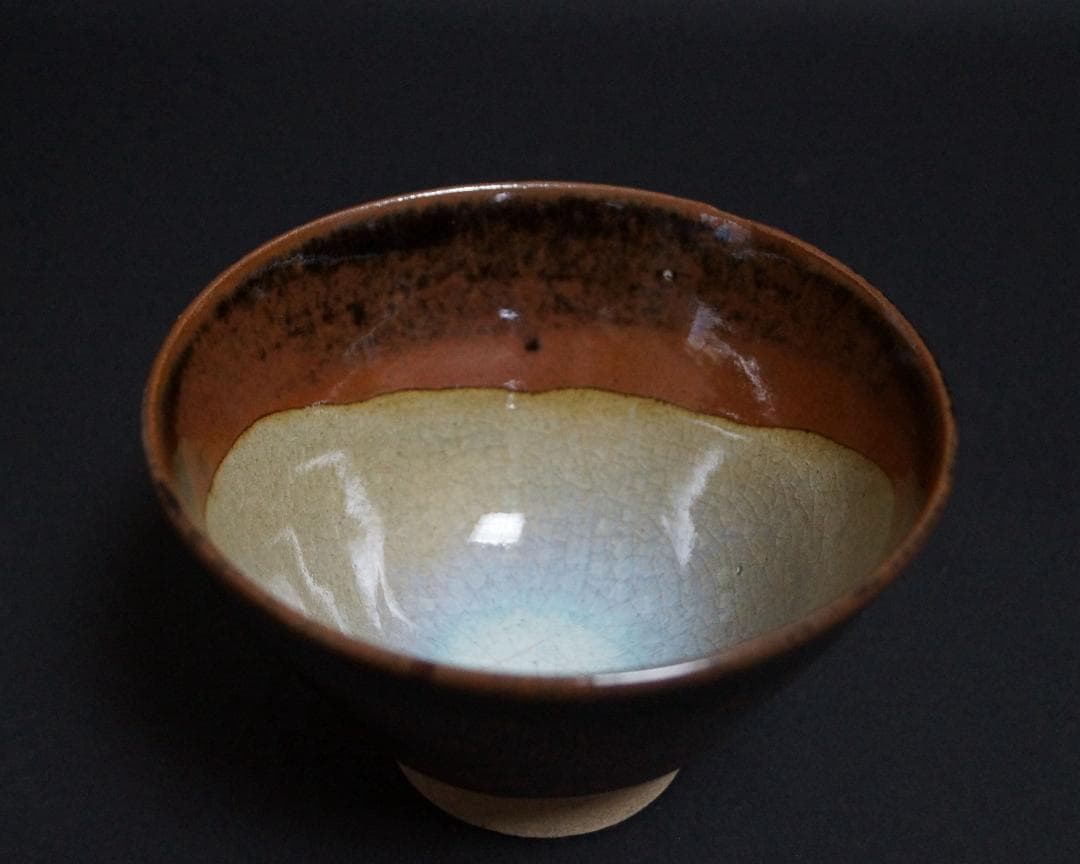 茶道具 膳所焼 淡海ぜぜ 茶碗 流れ釉抹茶碗 遠州七窯 共箱