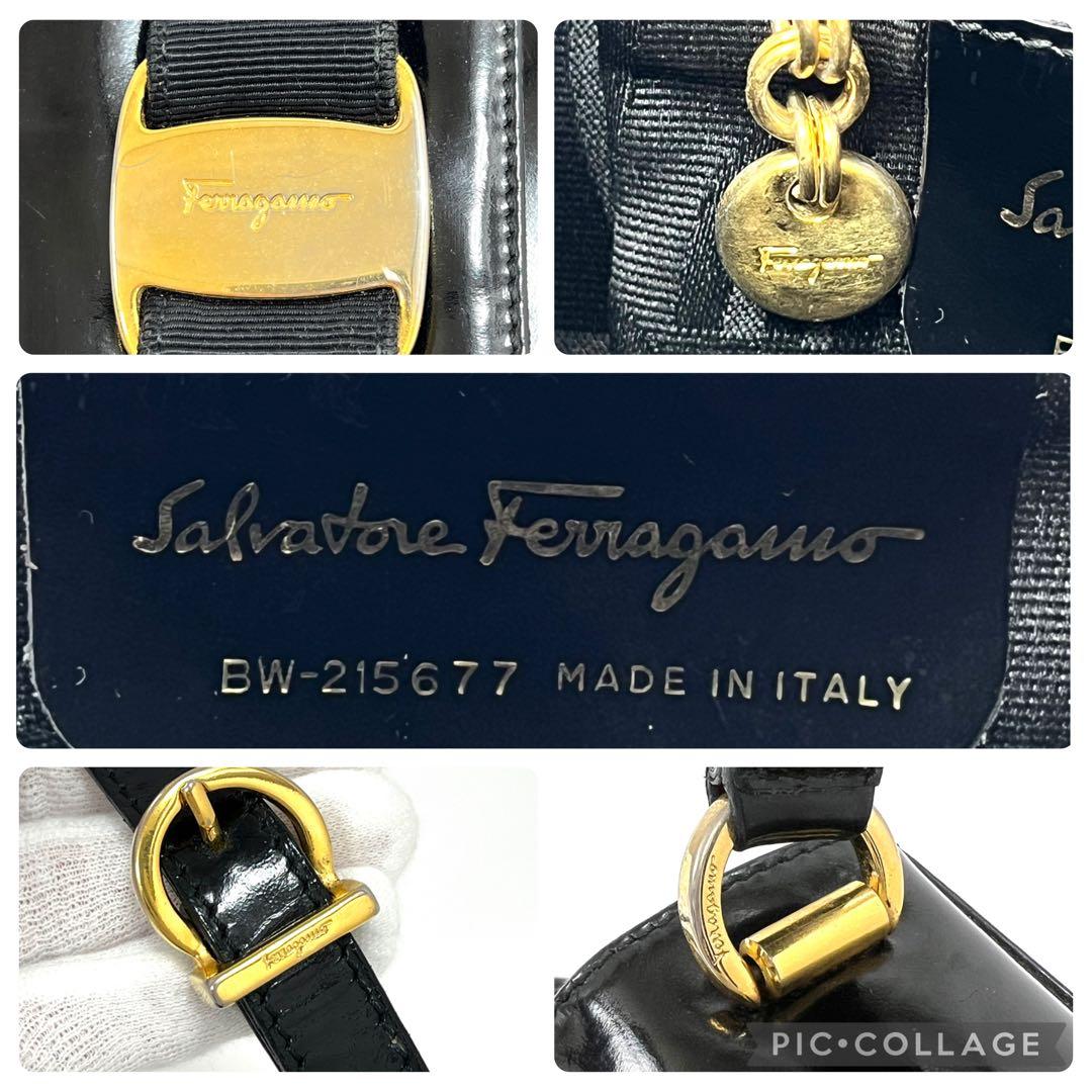 フェラガモ　ショルダー ハンドバッグ　2WAY　ヴァラリボン パテントレザー