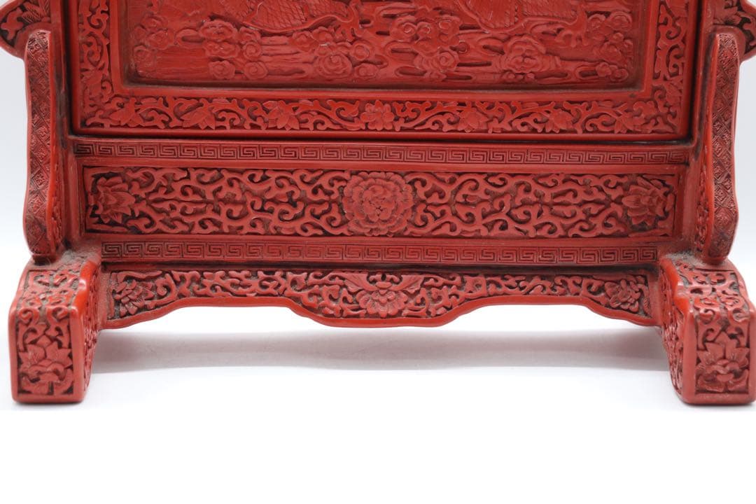 中国　堆朱　硯屏　山水人物&龍紋　送料込み250305