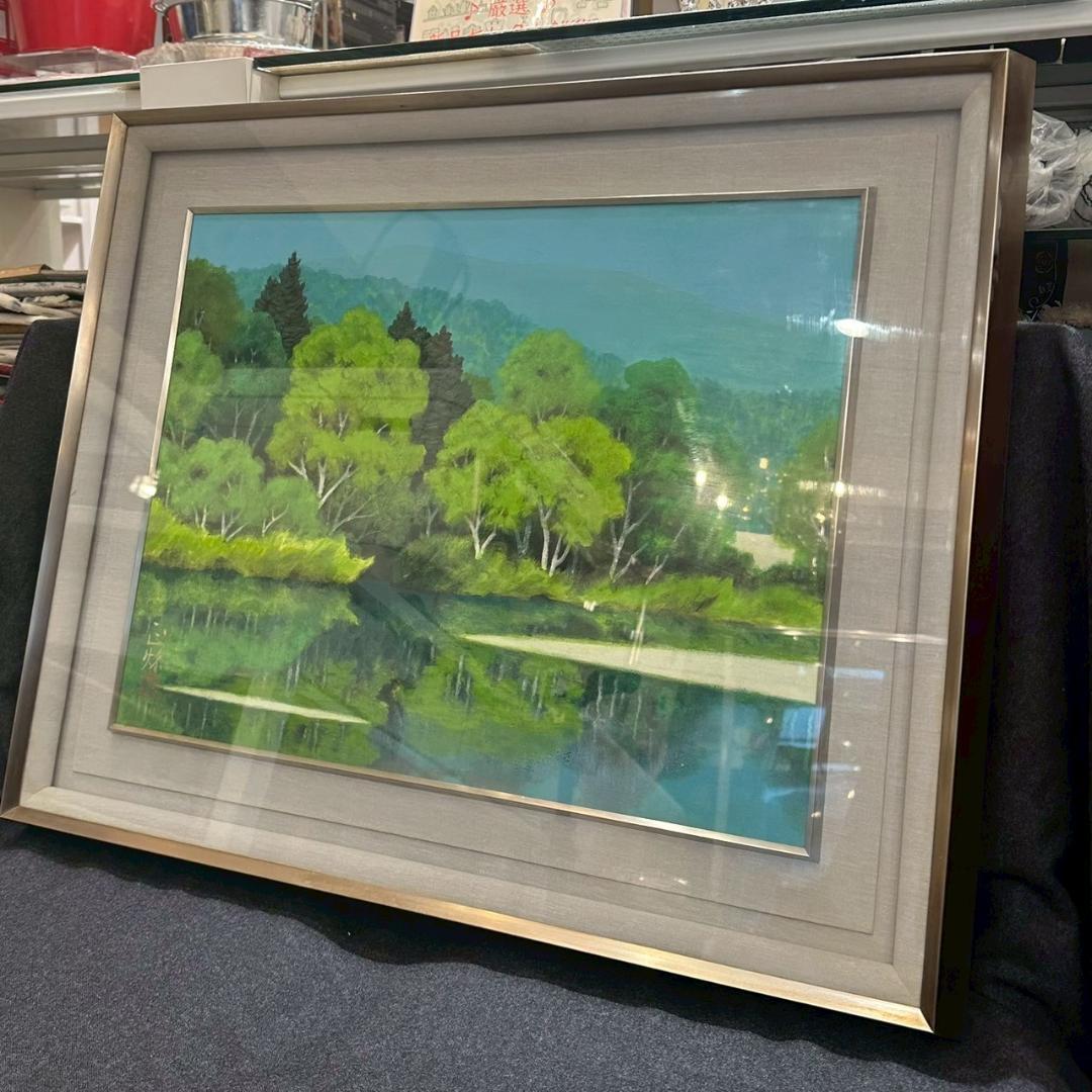 iΦ【真作】箱崎正秋 山湖 共シール 絵画 日本画 10号 肉筆 美術品