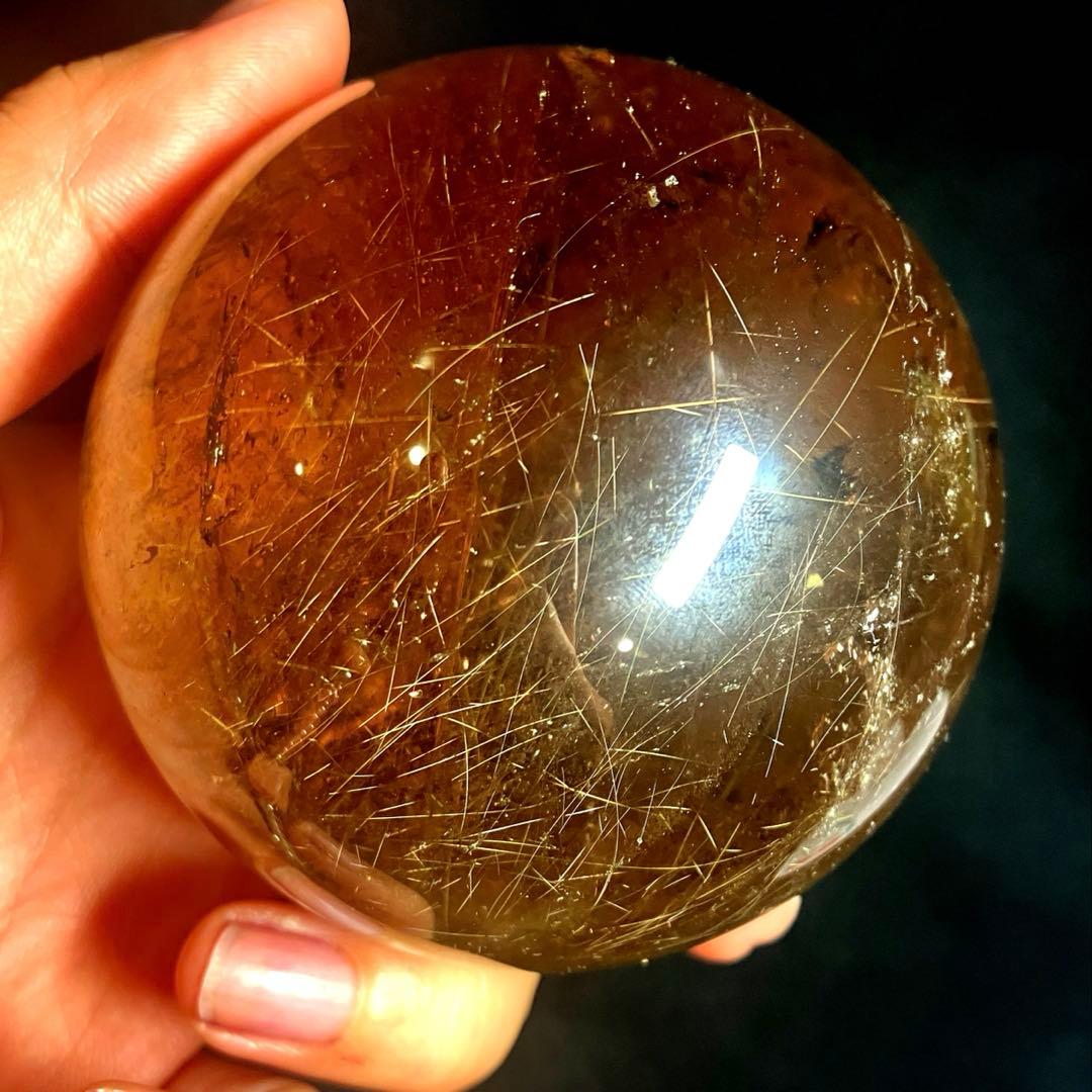 超特大 75mm ゴールドスモーキールチルクォーツ 金針水晶