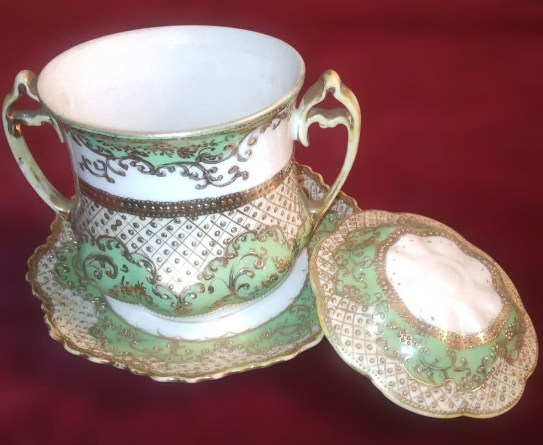 希少 オールドノリタケ メイプルリーフ印 蓋 皿付き 器