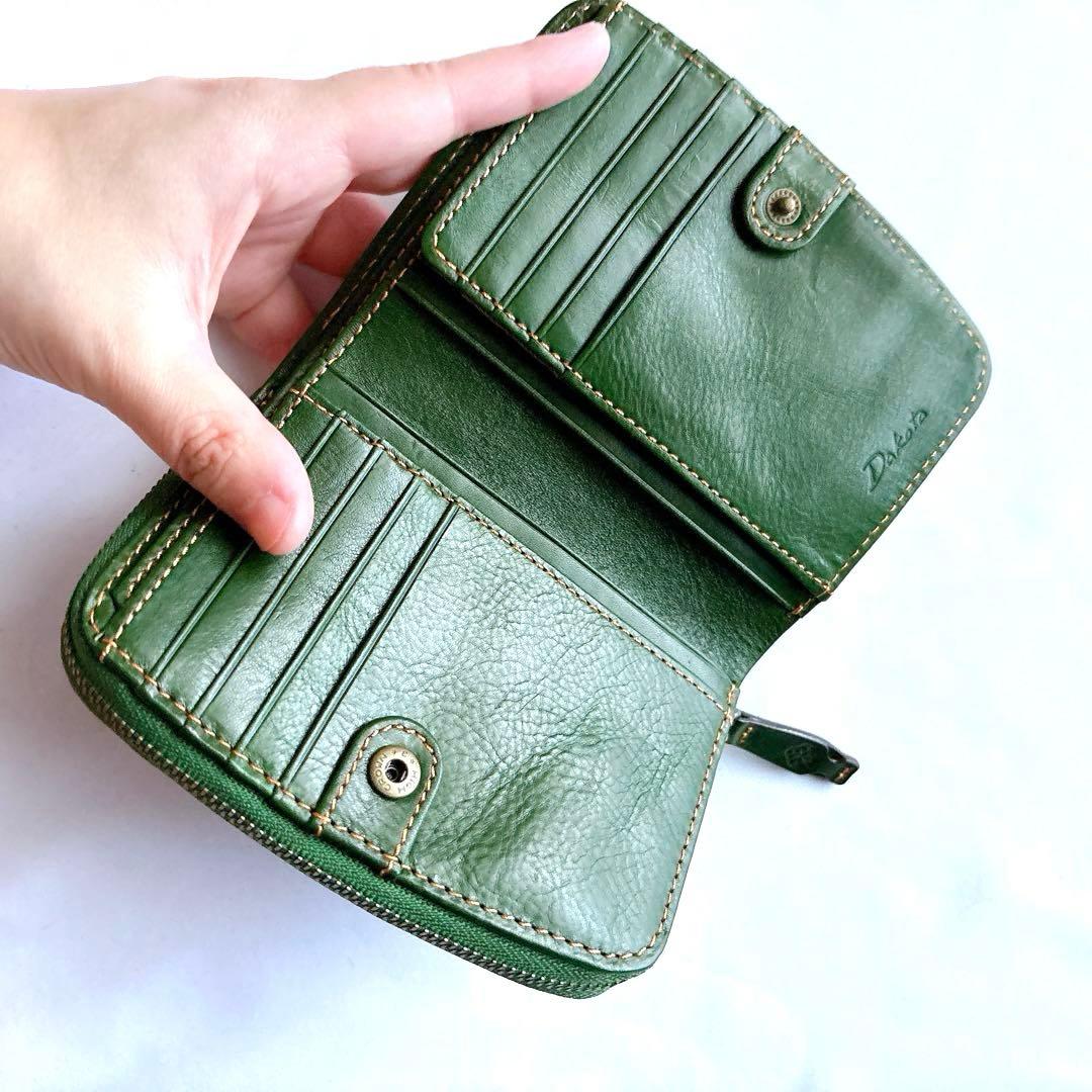 【美品】ダコタ 二つ折り財布 リリーヴォ Dakota 七宝柄 グリーン 緑