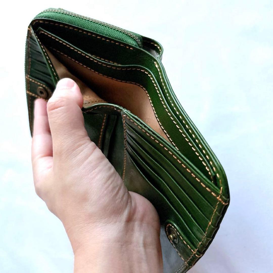 【美品】ダコタ 二つ折り財布 リリーヴォ Dakota 七宝柄 グリーン 緑