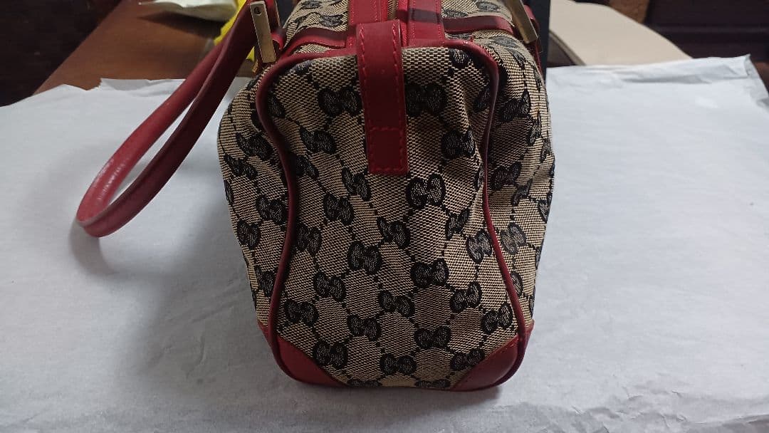 GUCCI ロゴ柄 ハンドバッグ ベージュ/レッド