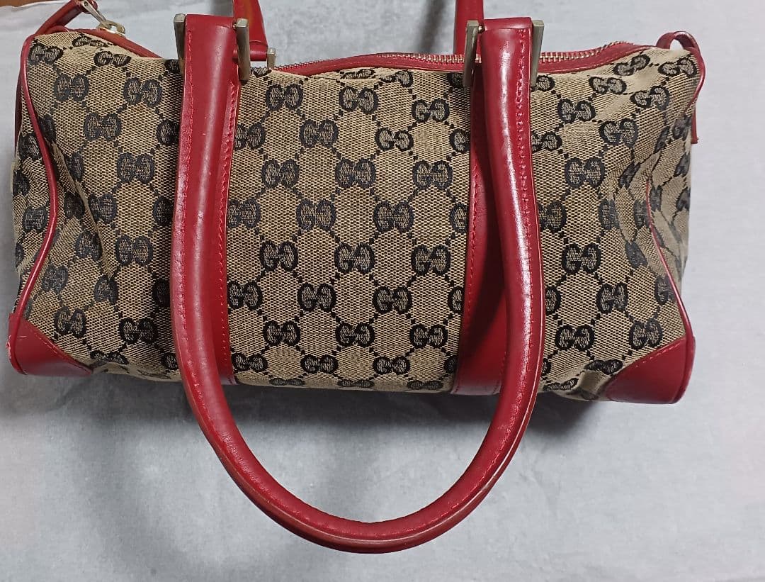 GUCCI ロゴ柄 ハンドバッグ ベージュ/レッド