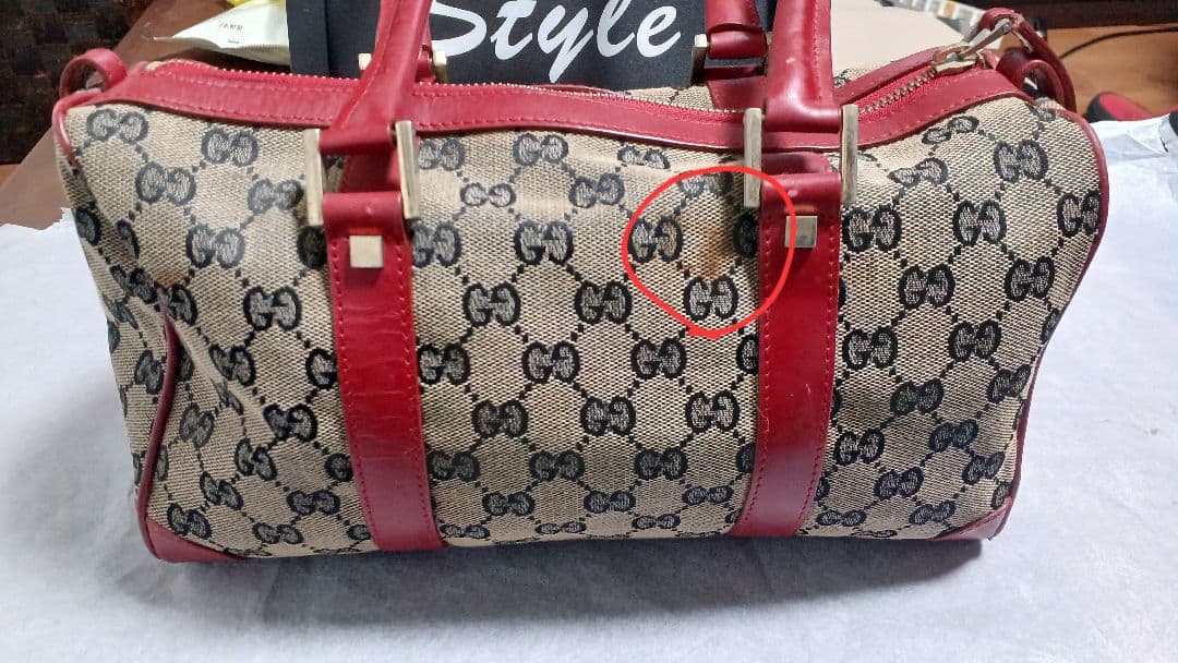 GUCCI ロゴ柄 ハンドバッグ ベージュ/レッド