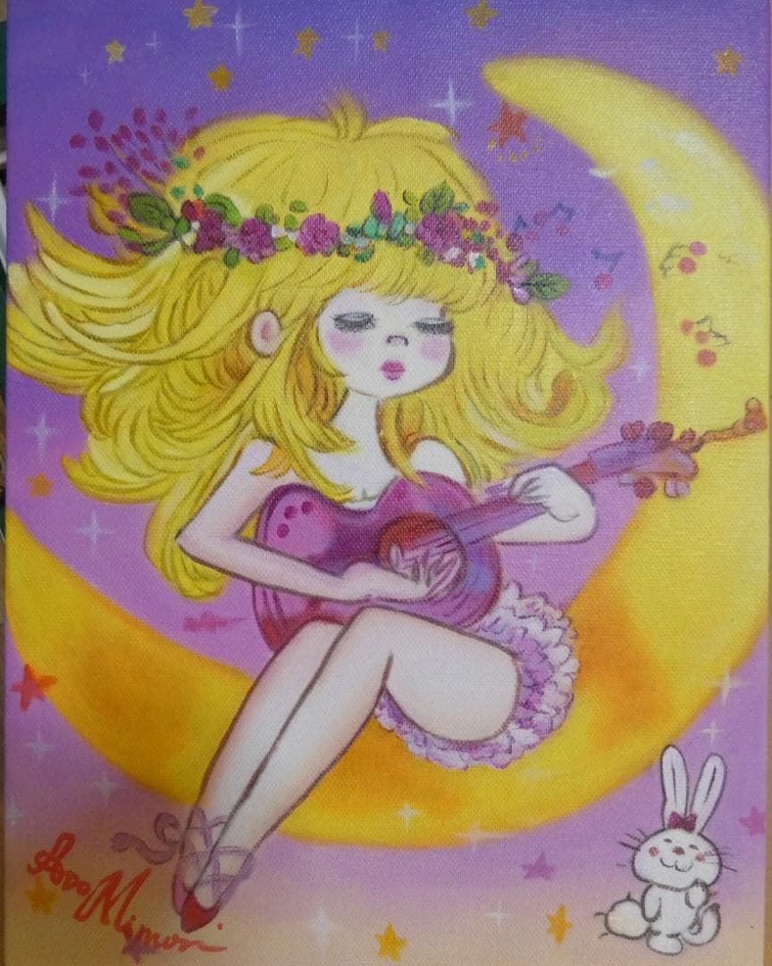 油絵 額付き 水森亜土 F6 【 人物 】手描き