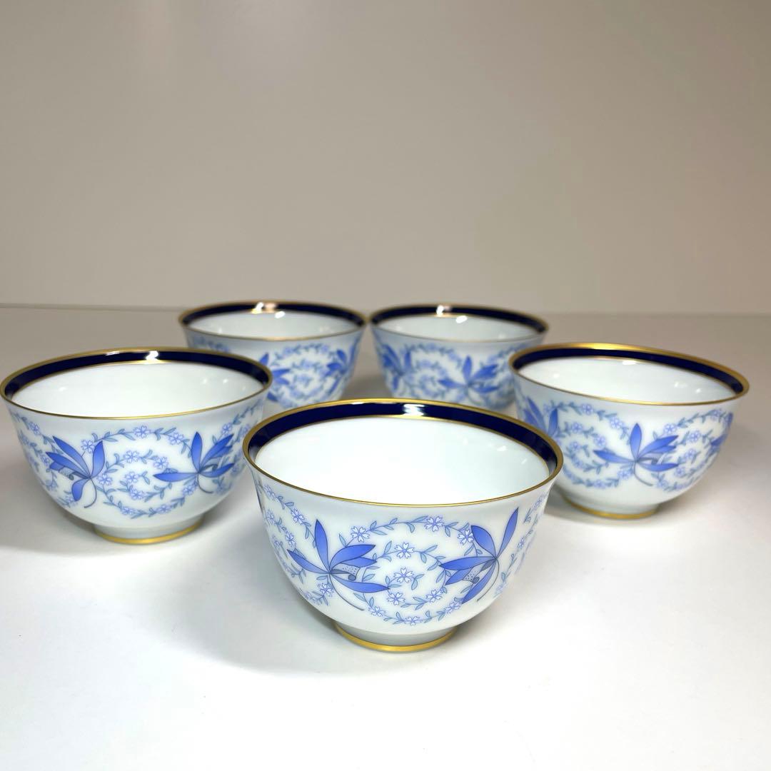 2036 香蘭社 蘭花唐草 湯呑 5客金彩未使用