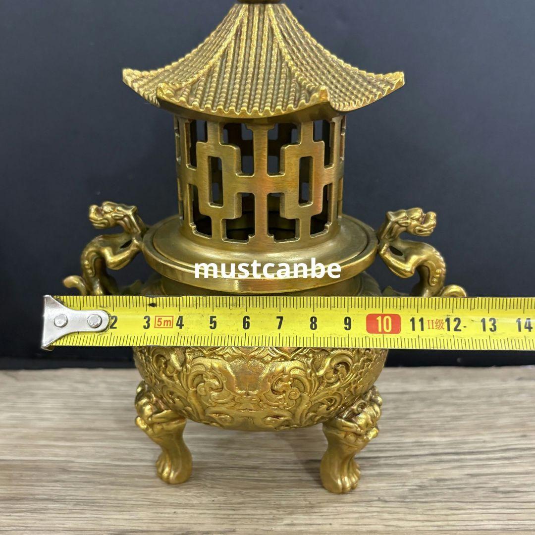 銅製 塔炉 双耳戯珠竜炉 薫香炉 香道具 工芸品 置物