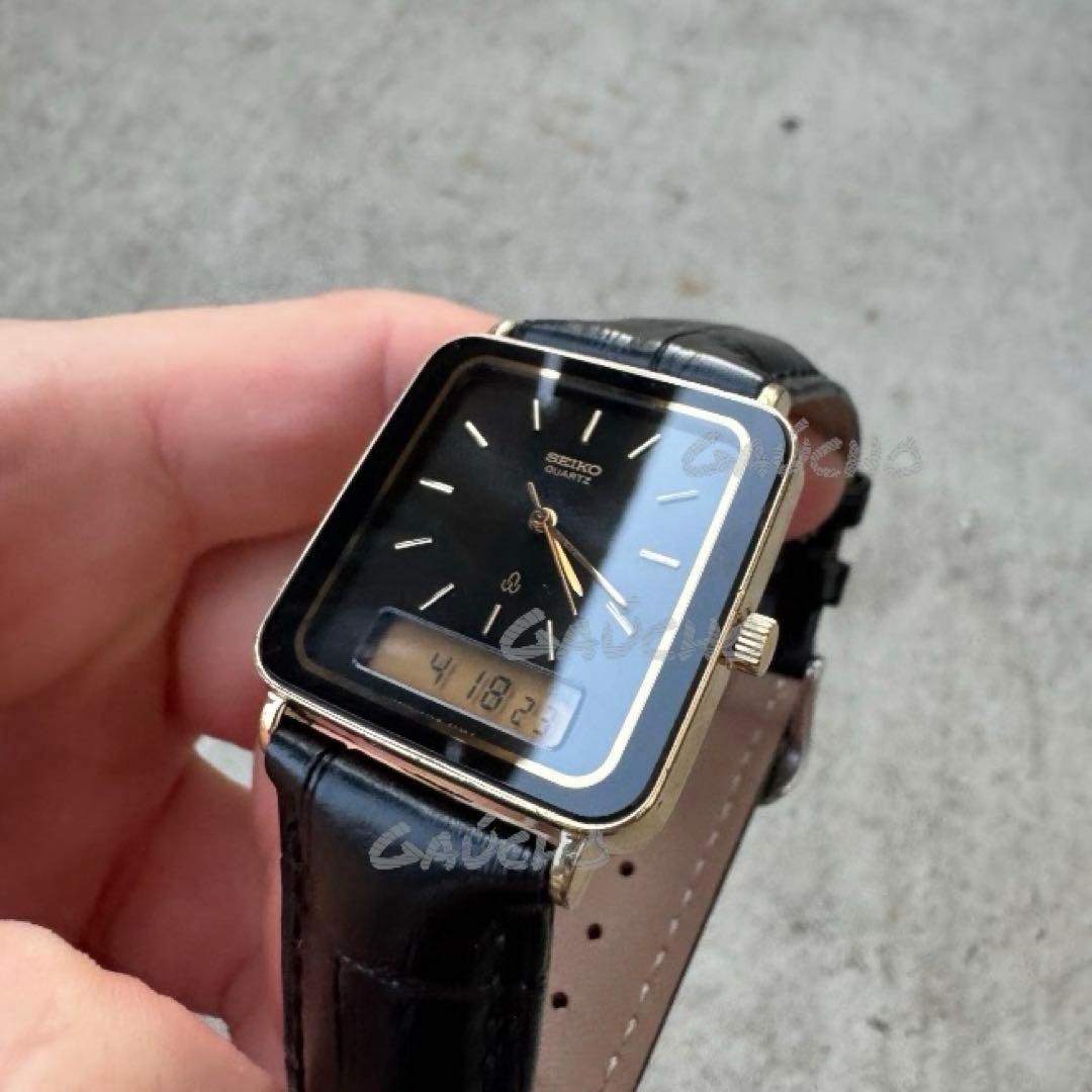 【新品電池】seikoシャリオ スクエア アナデジ アナログ デジタル 美品