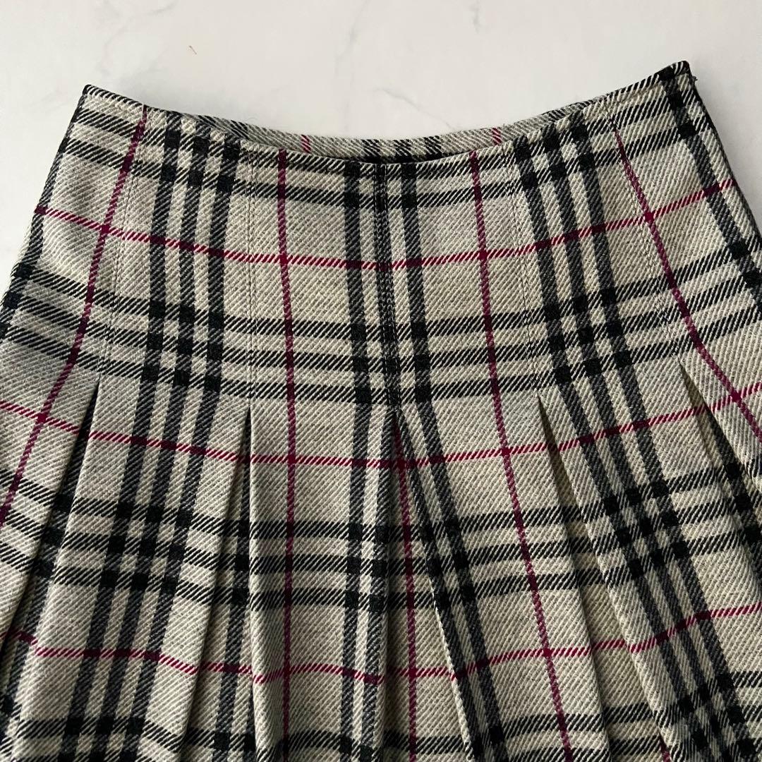 バーバリーロンドン アルパカ混 ウール プリーツスカート ノバチェック36